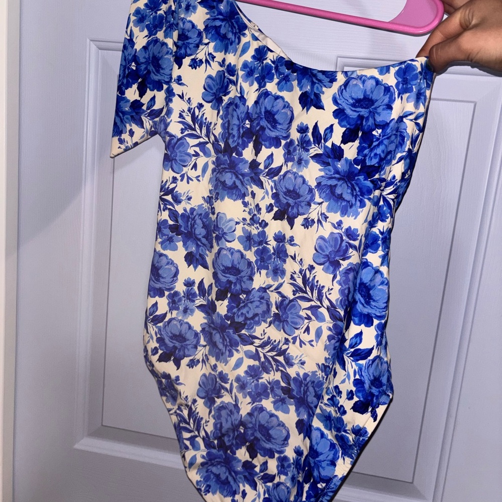 Floral Blue and White Women's one piece bathing suit